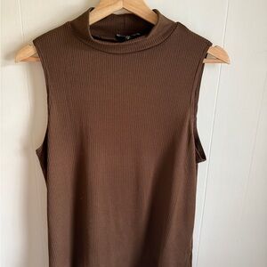 Express Brown Sleeveless Ribbed Top